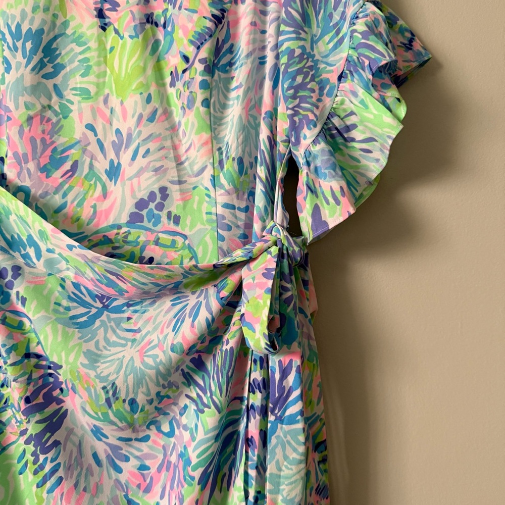 Lilly Pulitzer Darlah Print Ruffle Faux Wrap Dress in Shell of a Party - Picture 2 of 6